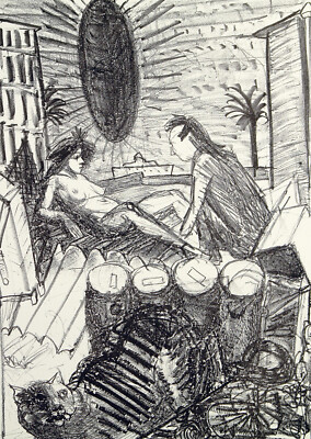 DDR. ''Siesta im Hof I'', 1987. Claus WEIDENSDORFER (1931-2020 D) handsigniert