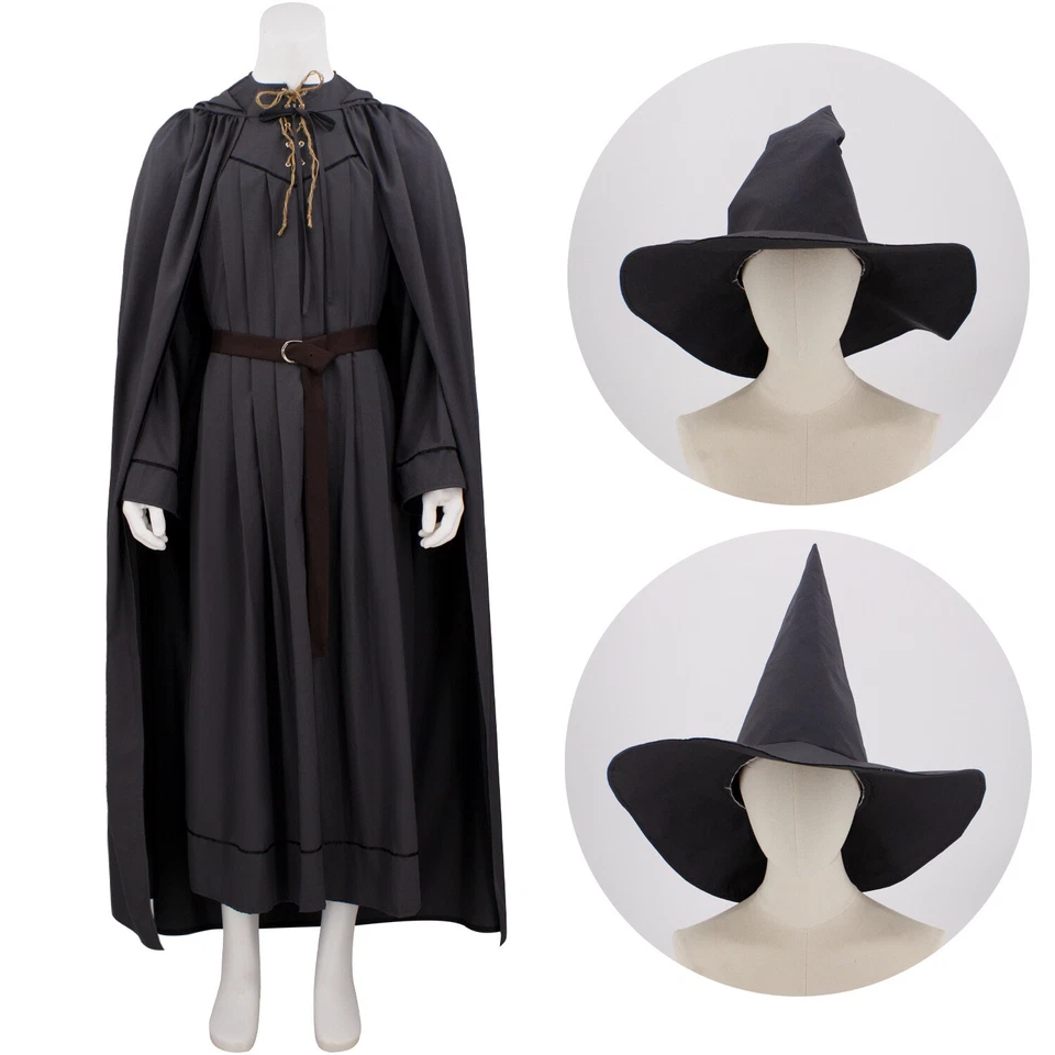 Disfraz de El Señor de los Anillos Cosplay Gandalf Gris Hechicero Uniforme Capa Sombrero Foto 4 de 4