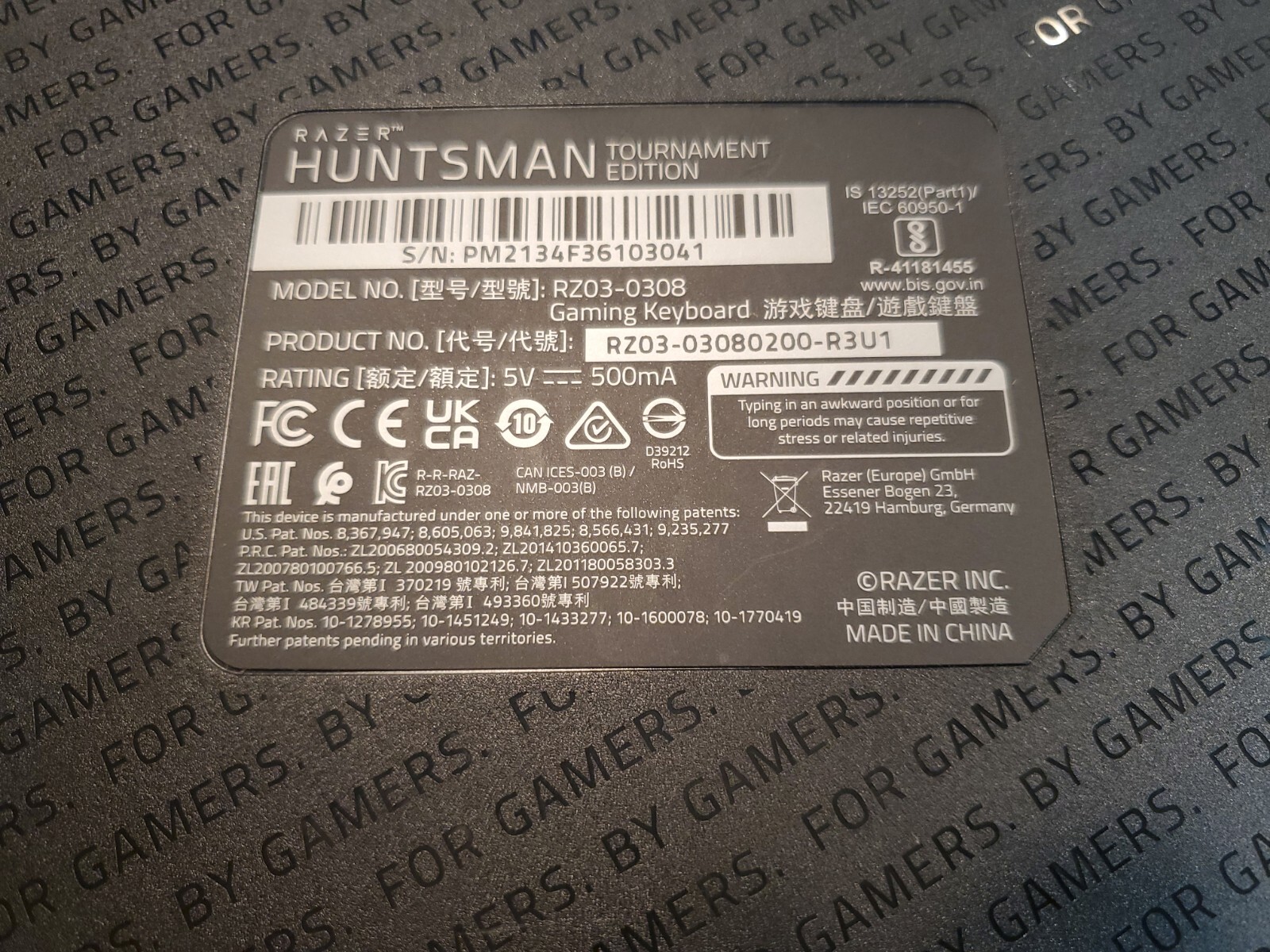 Razer Huntsman Tournament Edition RZ03-0308 Black RGB Optical Gaming Keyboard