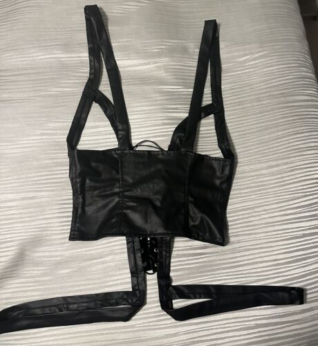 BNWOT Roma Confidential Black Lace Up Nylon/Velvet Teddy & Panties,Size S/M, $35 - Picture 4 of 8