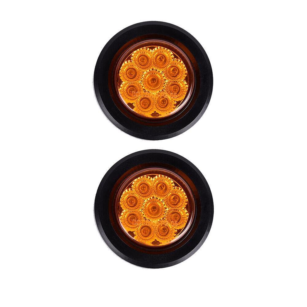 2x 2" Inch Yellow LED Round Clearance Side Marker Lights Truck Trailer
