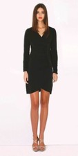 Hale Bob Black Bodycon Wrap Dress | Slimmed Long Sleeve XS 1FEM6841 *