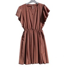 Vintage Landgirl Dress Brown Floral Flutter Sleeves Knee Length Retro 40's 60's