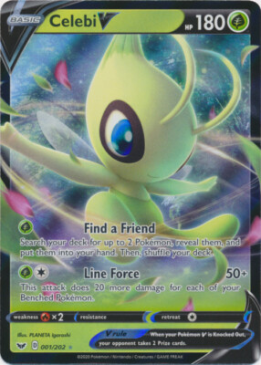 Celebi V - 001/202 Ultra Rare Sword & Shield Base Set NM Pokemon