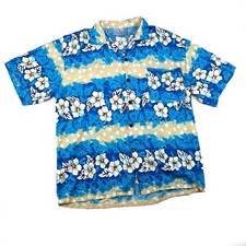 Vintage Blue Hawaiian Floral pattern Luau Cocktail Shirt Mens XL made in USA