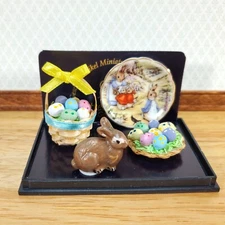 Reutter Porcelain Miniature Peter Rabbit Easter Set Eggs Basket Bunny Tray 1:12