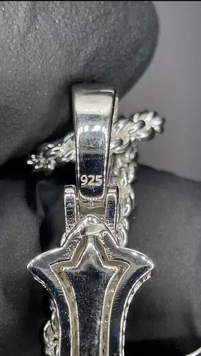 3Ct Round Cut Real Moissanite Cross Pendant 14K White Gold plated - Picture 3 of 5