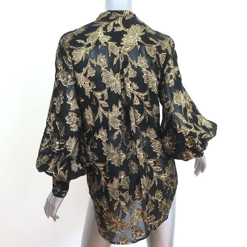 Blusa Equipment Boleyn Negra/Dorada Metálica Floral Jacquard Talla Pequeña Foto 4 de 4