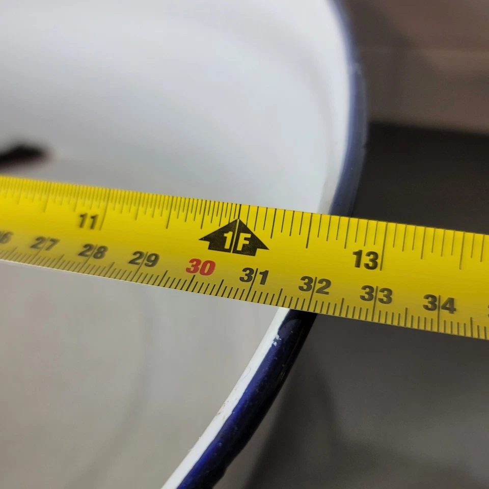 Enamel Ware Tub Basin Vintage Rustic Farmhouse Wash Bowl 13" White Blue Trim - Image 3 of 4