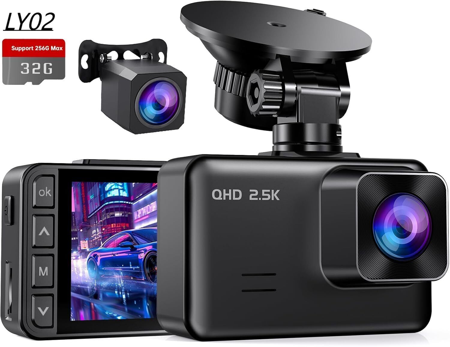 5K Dual Car Dash Cam with 2-Inch Screen - Front and Rear Recording-image