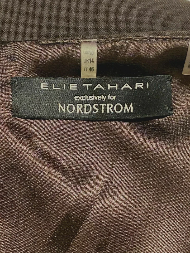 Saia ELIE TAHARI MARROM COURO E DETALHES COM ZÍPER TOTALMENTE FORRADA tamanho EUA 10/Reino Unido 14/It 46 - Imagem 4 de 4