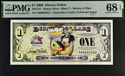 2009 $1 Disney Dollar Mickey & Pluto PMG 68 Superb Gem Unc EPQ DIS 152 T00692923