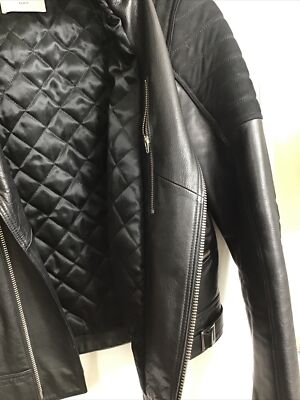 Sandro Men's Leather Jacket Black Moto Quilted Suede Shoulder Size