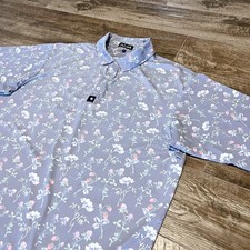 Bad Birdie Polo Shirt Mens XL Gray Floral Active Performance Stretch Golf AOP