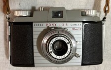 Vintage Kodak Pony 135 Camera Model B with Original Leather Case and Strap