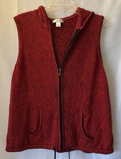 Women's Christopher  Banks Red Marbled Hooded Zip Up Vest Drawstring LG