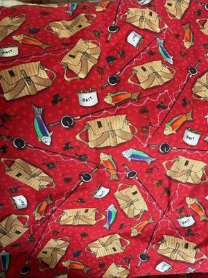 Goin Fishing red fish creel bait Avlyn fabric