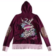 Ed Hardy by Christian Audigier Size Medium Purple Patch Elbow Full Zip Hoodie