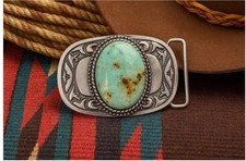Turquoise Stone Belt Buckle: Western Silver Engraved Design