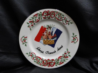 Centurion Ribbon Holly, Red Ribbon: ''3 French Hens'' Salad Plate, 7 1/2''