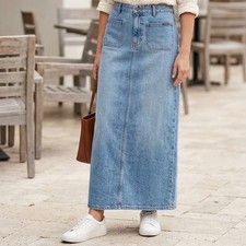 Vintage Y2K Polo Co Ralph Lauren Denim Maxi Skirt Blue Patch Pocket Bias Cut