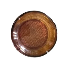 Vintage Amber Glass Round Cigar Ashtray Mid Century Diamond Pattern 