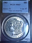 1903 P MORGAN DOLLAR  PCGS CH BU   ,  PREMIUM COIN EXCEPTIONAL FOR THE GRADE