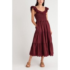 NWT Madewell Lucie Embroidered Eyelet Boho Tiered Smocked Flutter Maxi Dress 00