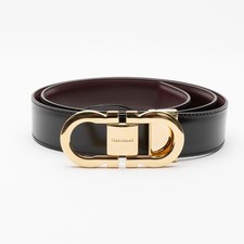 Ferragamo Men's Double Gancini Buckle Reversible Leather Belt 33/34