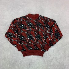 Vintage abstract knitted jumper Patterned Grandad knit sweater Men's L