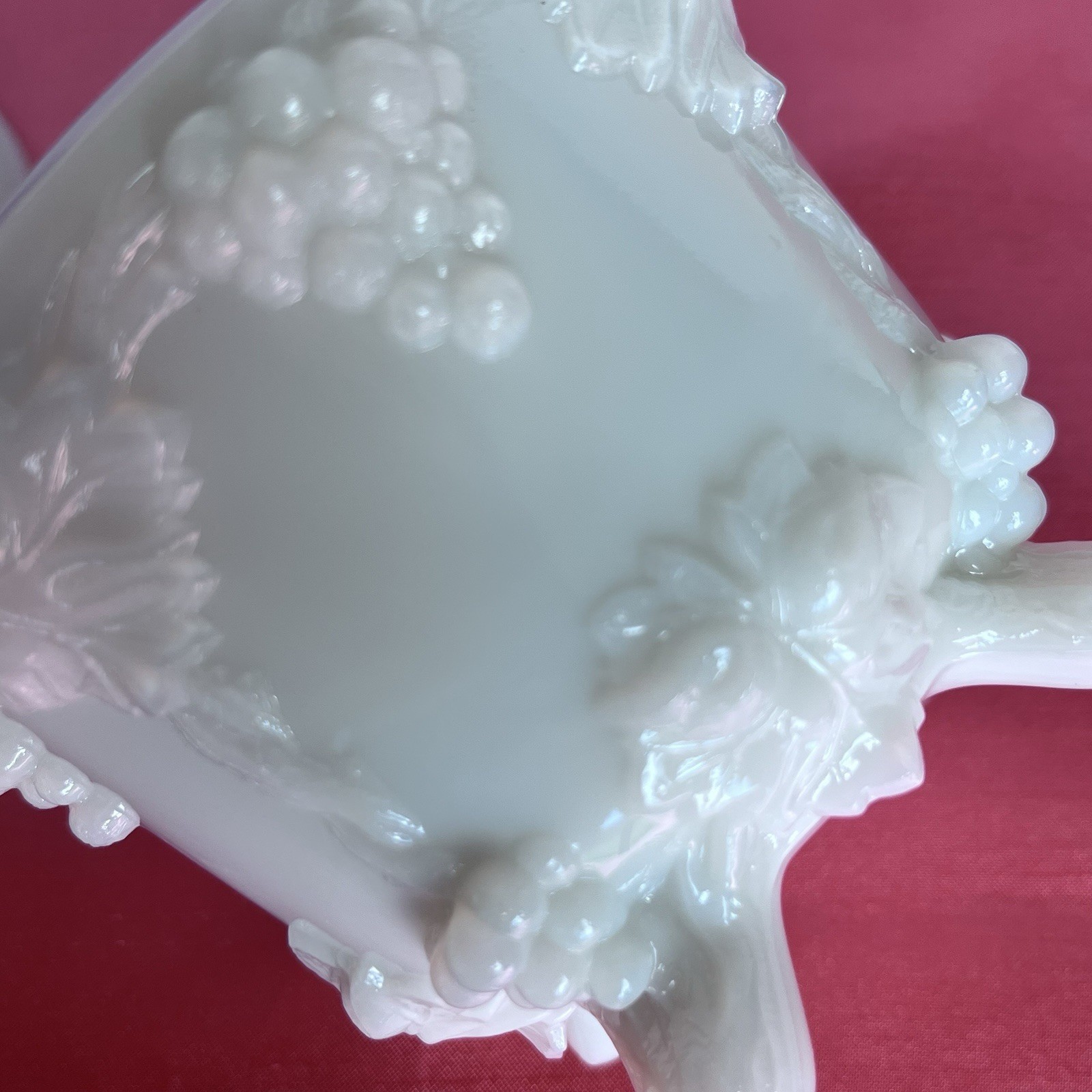 Vintage White Milk Glass Grape Pattern Design Covered Jar- Jam, Candy, Etc!