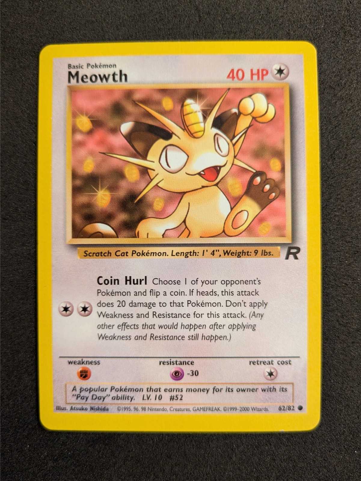 Pokemon Card - Vintage - Meowth - 62/82 - Team Rocket - LP