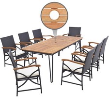 9 PCS Patio Rattan Dining Set w/1.9" Umbrella Hole Acacia Wood Table Cushions