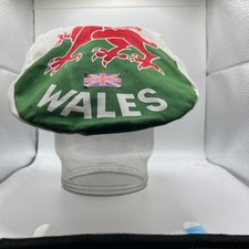 VTG Bowstone Flat Cap Newsboy Mens OS White Golfer Wales Dragon Rampant UK 80s