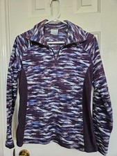 COLUMBIA WOMEN'S LIGHTWEIGHT FLEECE PURPLE PRINT LONG SLEEVE 1/4 ZIPPER SIZE MED