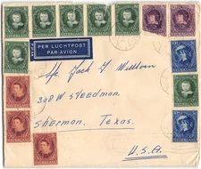 Netherlands #B286-B290 14 stamps to Sherman TX, backstamped Grand Prairie TX