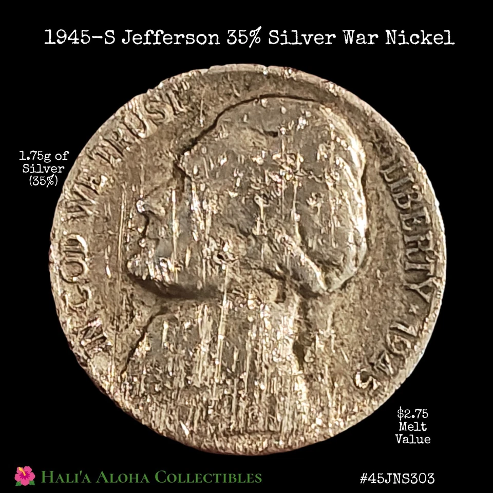 💠🪙💠1945-S/S RPM Silver War Nickel BROADSTRUCK on SPLIT PLANCHET BEFORE STRIKE - Image 4 of 4