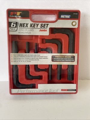 Performance Tool 6 Piece Jumbo Hex Key Set Metric Sizes 8, 10, 12, 14, 17, 19 mm
