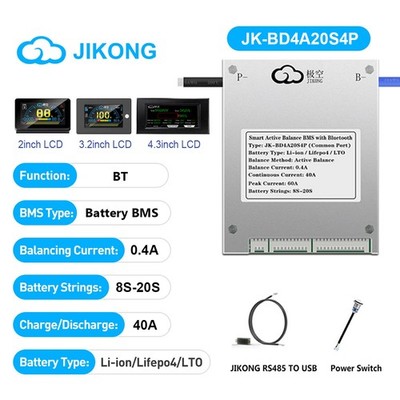 JK Smart BMS 8S-20S 40A Li-ion LiFePo4 Battery with 0.4A Active Balance BT