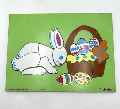 VINTAGE JUDY INSTRUCTO EASTER RABBIT WOODEN Frame Tray Puzzle 17 Pcs.
