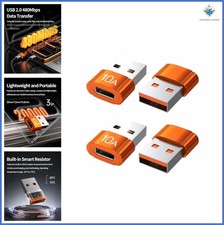 USB to USB-C Adapter 10A 200W Fast Charging Data Transfer OTG 4 Pack