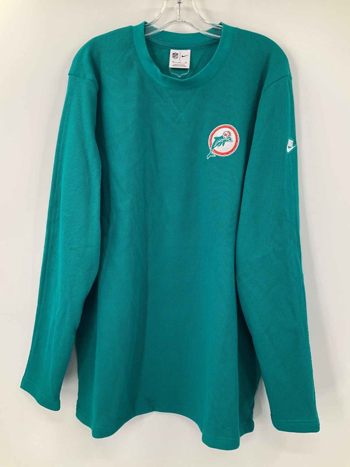 MIAMI DOLPHINS THROWBACK TEAM ISSUED NIKE ON FIELD AQUA WAFFLE SWEATER SIZE: XL