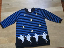 The Quacker Factory Sweater Womens Large Blue Black Striped Halloween Ghosts