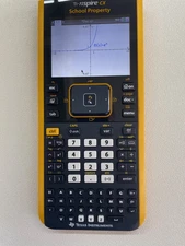 TI Nspire CX Color-Display Graphing Calculator with School Property Markings.