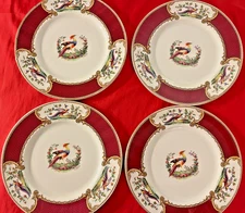 4 Vintage MYOTT Chelsea Bird Red 10 1/2 Dinner Plates from ENGLAND