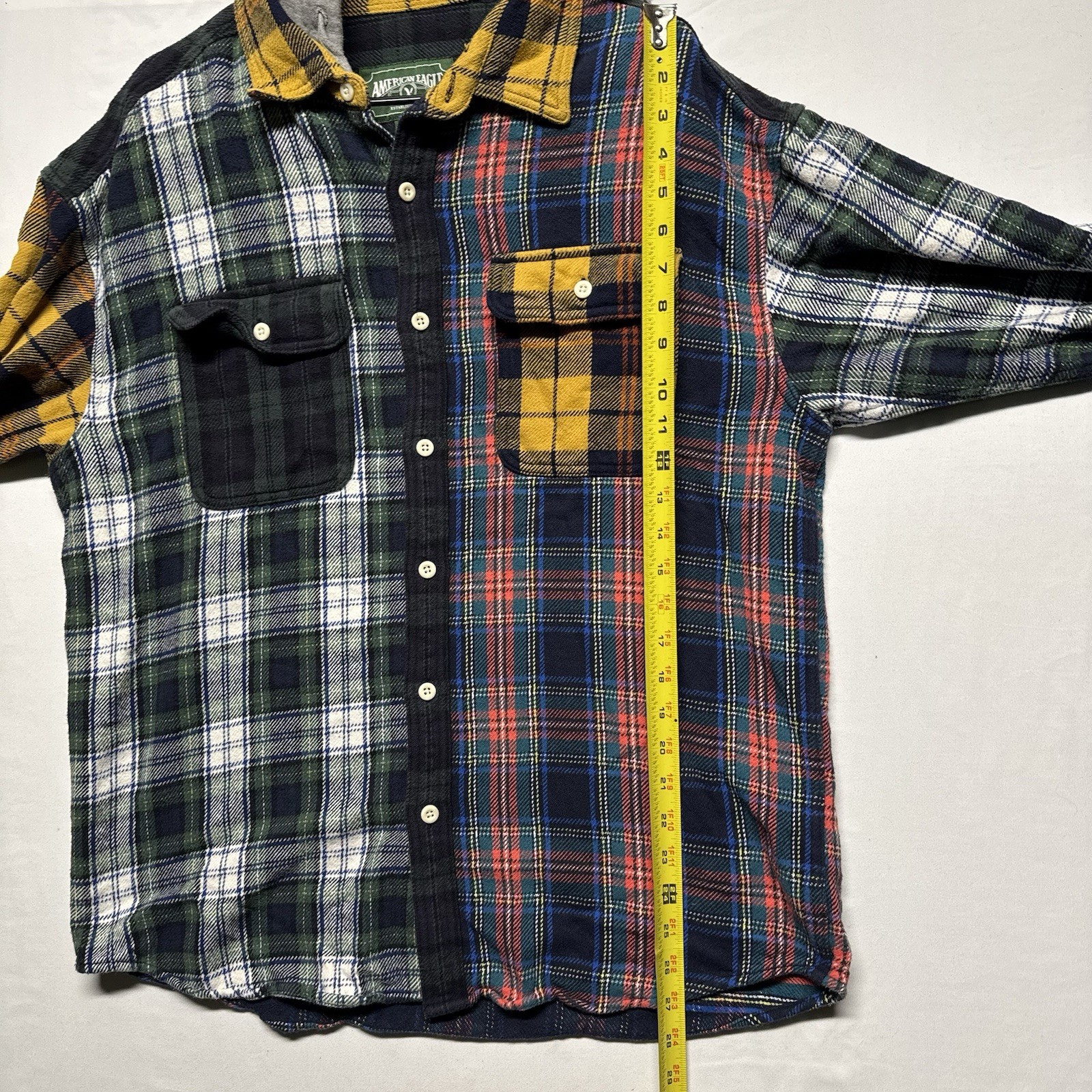 VTG American Eagle Patchwork Flannel Plaid Y2K Ho… - image 5