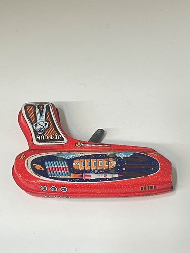 Vintage Tin Space Jet Gun Japan Friction Gun Sparks Red Astro Rockets Spaceship - Picture 5 of 11