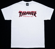 MEN S TSHIRT Thrasher Magazine Flame Logo White Skate Skating Skateboard LARGE L