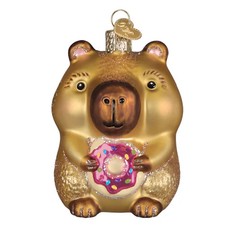 Old World Christmas CAPYBARA EATING DONUT (12730) Glass Ornament w/OWC Box