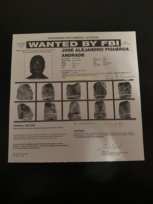 1990's Era FBI Wanted Poster- Jose Alejandro Figueroa Andrade
